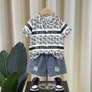 Ensemble de vêtements d'été pour garçon - T-shirt imprimé avec des lettres, short décontracté, costume décontracté deux pièces, matière polyester/coton - Product Image 4