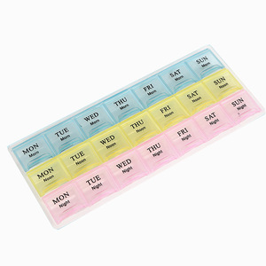 JUXINDA Organiseur de pilules à 21 compartiments avec couvercle rabattable, boîte à médicaments hebdomadaire de grande capacité, étui à pilules en plastique pratique <span class=keywords><strong>pour</strong></span> les vitamines - Product Image 1
