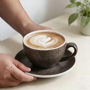 Set di Tazze da <span class=keywords><strong>Caffè</strong></span> in Ceramica Grigio Fumo Classico con Piattino, Tazza in Porcellana Neutra per Uso Quotidiano in Casa e Ufficio - Product Image 1