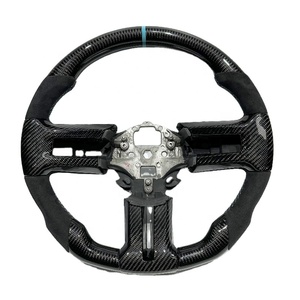 Volant sport à fond plat en fibre de carbone noire personnalisé pour <span class=keywords><strong>Mustang</strong></span> 2004-2022, accessoires de voiture modifiés en PU - Product Image 1