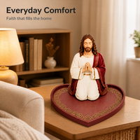 Statuette de Christ en résine peinte à la main, pose de prière, base en forme de cœur, détails de l'épine, décoration d'autel chrétien pour la maison