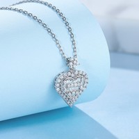 Collier pendentif cœur romantique en CZ pour femme, micro-pavé de zircon cubique, plaqué rhodium, en laiton