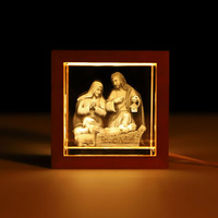 Vente en gros de cadeaux religieux catholiques avec cadre en bois et LED, gravure personnalisée, statues religieuses, artisanat religieux en cristal 3D