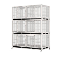 Cage pour animaux en plein air Cage d'élevage pour animaux de compagnie en métal fil d'acier inoxydable 6 portes 3 couches Cage pour chat avec roues