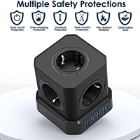 Multiprise compacte AC 220-250V avec 5 prises européennes, 4 ports USB, 10A, en ABS/PC ignifuge, protection contre les surintensités, tout-en-un