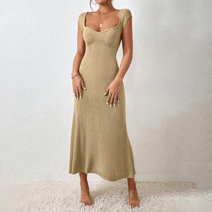 Vestido Bodycon de Punto Acanalado para Mujer, Estilo Casual, Largo Midi, Sin Mangas o Manga Corta, Venta al por Mayor, Estilo Sencillo, Estampado o Liso - Product Image 3