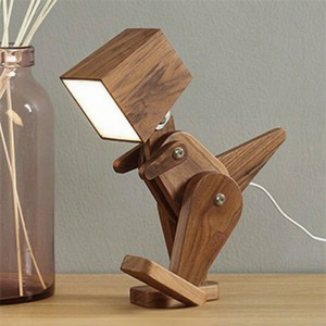 Falak World Export Acacia Wood Robot Shape <b>LED</b> Polished Table Lamp Carved Animal Design Decorative Desk <b>Light</b> Indoor Use - Product Image 1