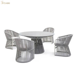 Suministro de fábrica, combinación de mesa y silla tejida de ratán para exteriores nórdica, villa, jardín, jardín, <span class=keywords><strong>terraza</strong></span> junto a la piscina, muebles de ocio - Product Image 1