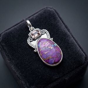 Pendentif Charme Tendance Fait Main en Argent Sterling 925 Plaqué Rhodium avec Pierres Précieuses Cuivre Violet, Turquoise et Améthyste – Bijoux Fins et Mode - Product Image 3