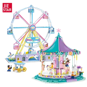 JIESTAR 2024 Neuheiten Kinder Diy drehbares Karussell Riesenrad-Modell pädagogisches Baustein-Spielzeug Mädchen großes Geschenkset