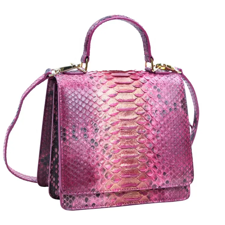 Bolsa de mão feminina de couro Python de marca com logotipo personalizado, bolsa de mão luxuosa de pele de cobra personalizada para mulheres