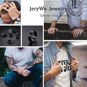 Người Đàn Ông Của Titan Thép Không Gỉ Ngón Tay Thép Quay Ban Nhạc Đơn Giản Bạc Đen & Vàng Mạ Hip Hop Phong Cách Đồ Trang Sức Nhẫn 9 cái/bộ - Product Image 5