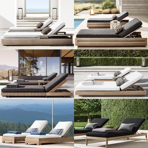 Tumbona de Madera de Teca Europea de Lujo para Exteriores, Reposabrazos Reclinables, Impermeable, con Protección Solar, para Piscina, Playa, Jardín, Terraza, <span class=keywords><strong>Hotel</strong></span> - Product Image 2