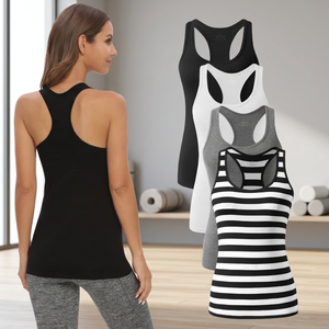 Women's Breathable Knitted <b>Tank</b> <b>Tops</b> Solid Color Sporty Scoop Neck Racerback Workout Vest Black <b>White</b> Gray Striped - Product Image 3