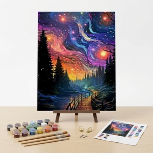 Kit Pittura a Numeri Stile <span class=keywords><strong>Van</strong></span> <span class=keywords><strong>Gogh</strong></span> <span class=keywords><strong>Notte</strong></span> <span class=keywords><strong>Stellata</strong></span> Paesaggio Forestale, Dipinto Digitale a Olio Fai <span class=keywords><strong>da</strong></span> Te per Adulti 40x50cm - Product Image 1