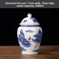 Boîte à thé en céramique bleue et blanche rétro, de luxe léger, pot anti-humidité, boîte à thé haut de gamme, cadeau d'affaires