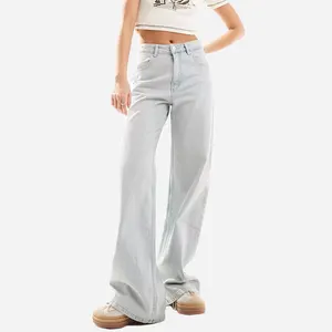 High rise Belt loops Concealed fly Wide Leg Women Jeans Pants