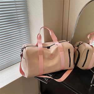 Travel Bag Nylon Duffel With Zipper Closure For Gym And Leisure Unisex Off White Pink Black Blue Dark Brown Solid Color - Product Image 3
