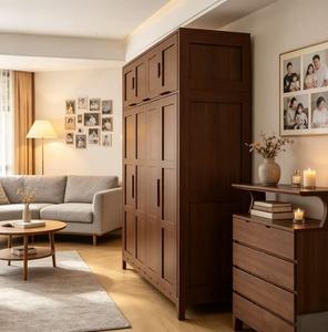 Modern Wooden <b>Wardrobe</b> with Shaker Doors Hinged Solid Wood Handles Freestanding <b>Large</b> Capacity Bedroom Furniture - Product Image 3