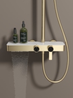 Robinets de salle de bain en laiton de luxe mural brossé or rose ensemble de douche à effet de pluie barre coulissante noyau de vanne en céramique mélangeur d'eau chaude et froide