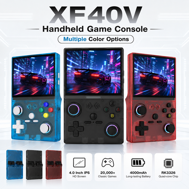 XF40V Handheld Game Console 4.0 Inch HD Display 20,000 Games Linux System RK3326 Chip Retro Style for Retail Store