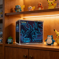 Boîte d'entraînement Elite (ETB) Pokémon TCG Mega Évolution Flammes Fantasmiques personnalisée et écologique avec présentoir en acrylique
