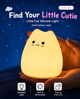 Lampe en silicone en forme de chaton mignon, colorée, changeant de couleur, lumière douce de chevet, alimentée par piles, veilleuse
