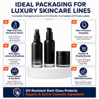 Ensemble de flacons en verre noir mat personnalisés, flacon pulvérisateur de lotion en verre à base lourde avec protection UV, pot de crème, fabricant d'emballages OEM ODM