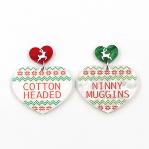 Boucles d'oreilles pendantes en acrylique en forme <span class=keywords><strong>de</strong></span> cœur, motif <span class=keywords><strong>pull</strong></span> <span class=keywords><strong>de</strong></span> Noël original - Bijoux festifs rouges tendance pour femmes et soirées - Product Image 1