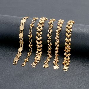 Pulseras de Cadena de Eslabones de Latón Chapado en Oro de 24K Estilo Dubái en Oferta, Cadenas Doradas Modernas para Mujer - Product Image 1