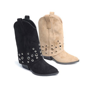 Bottes d'équitation mi-mollet polyvalentes et tendance 2025 – Nouvelle collection automne/hiver/été – Style rétro froncé à bout pointu avec fermeture éclair métallique - Product Image 1