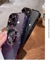 Compatible avec 16 Pro Max / 15 Étui transparent magnétique avec prise en charge de la charge sans fil Protection antichoc électro-plaquée