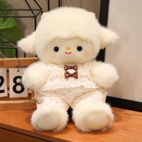 Peluche Mouton Blanc Moelleux en Gros, Adorable Poupée Agneau avec Robe Florale et Combinaison en Jean pour Décoration de Chambre d'Enfant