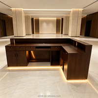 Comptoir de réception moderne rustique en panneaux de pierre B161 avec bande LED chaude, idéal pour bureau, villa, spa – Personnalisable, vente en gros, directement de l'usine