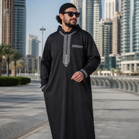 Thobe maxi ample à capuche, demi-zip, broderie ethnique, manches longues et poches |   Thobe décontracté pour hommes musulmans, Thobe islamique pour tous les jours