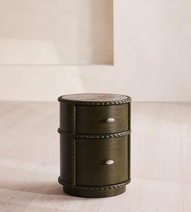 Luxury Modern <strong>Round</strong> End <strong>Table</strong> Wood Nightstand Beside <strong>Table</strong> <strong>with</strong> 2 <strong>Drawers</strong> for Bedroom - Product Image 4