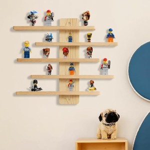Wooden <b>Wall</b> Mounted Shelf 5 Tier For Figurines And Toys Childrens Room <b>Display</b> Rack Natural Wood Color - Product Image 1