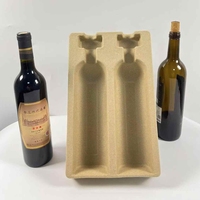 Op maat gemaakte 2-pack flesbeschermende tray, drooggeperst, milieuvriendelijk, gerecycled papierpulp, wijntray, pulp insert, verzendtray
