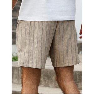 FOXA Men's Striped Linen Shorts <b>Elastic</b> Drawstring Mid Waist Breathable Casual Summer Shorts With Pockets - Product Image 2