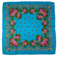 Syal cetak bunga Rusia syal mewah wanita gambar bunga persegi Bandana ikat kepala Ukraina syal kepala sapu tangan bungkus