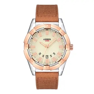 Amber Time Men Wristwatch Fashion Casual Date Leather Oem Custom Quartz Luxury Wrist Watch
