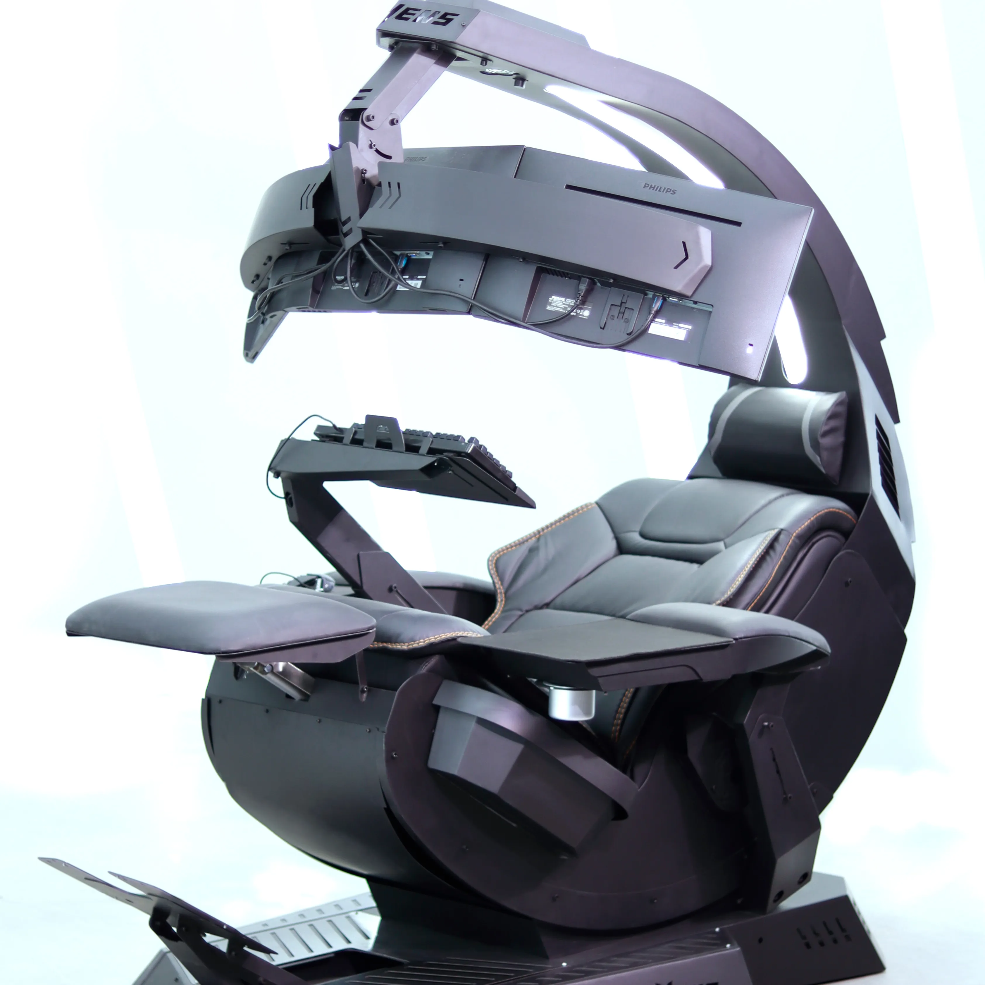 Cluvens Manticore couro genuíno Zero Gravidade Reclinável Cadeira cockpit espuma memória opção com massagem suporte multi monitores