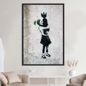 Printed Canvas Artwork: Banksy Graffiti Girl Street Art Decor,<b>BLACK</b> <b>FRAMED</b> CANVAS - Product Image 3