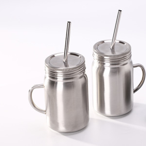 Outdoor Camping Double Wall Insulated <strong>Tumbler</strong> Metal 16 32 oz Travel Mug Stainless Steel <strong>Mason</strong> <strong>Jar</strong> With Straw and Lids - Product Image 1