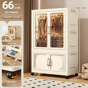 Armario de Almacenamiento de <span class=keywords><strong>Ropa</strong></span> Moderno y Sostenible de Plástico PP a Prueba de Polvo, para Sala de Estar, de Gran Capacidad, 60L, de Pie - Product Image 6