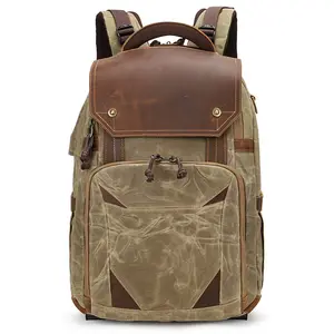 Camera Backpack Vintage Waxed Canvas Waterproof Photography USB Port Big Camera Laptop Travel Backpack Bag