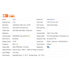 15.6 "1500:1 MNF601BA1-1/3 không có cảm ứng 40 pins Màn hình <span class=keywords><strong>LCD</strong></span> module 1920*1080 mới máy tính xách tay màn hình <span class=keywords><strong>LCD</strong></span> 98% sRGB 400 CD/m² 144Hz - Product Image 4