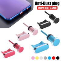 De Metal colorido Micro USB jack de 3,5mm enchufe de polvo Anti-polvo de la base del cargador tapón para Android Teléfono Celular accesorios