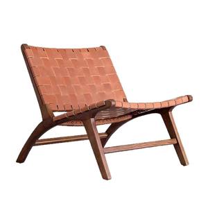 Silla de Madera Maciza con Tejido de Cuero, Estilo Japonés, Silla de Salón, Muebles Hechos a Mano - Product Image 2