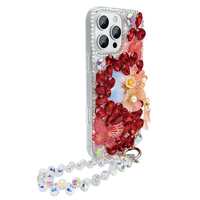 Porte-clés de mode en cristal irisé fait main pour femme, cordon à perles facettées, breloque métallique personnalisable, sangle de téléphone portable de 15 cm